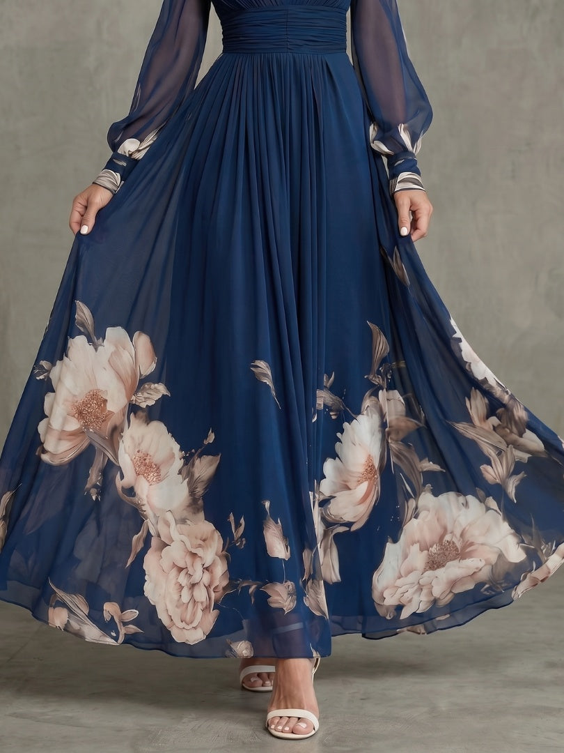 Charlotte | Women's Formal Floral Maxi Dress with Sheer Sleeves