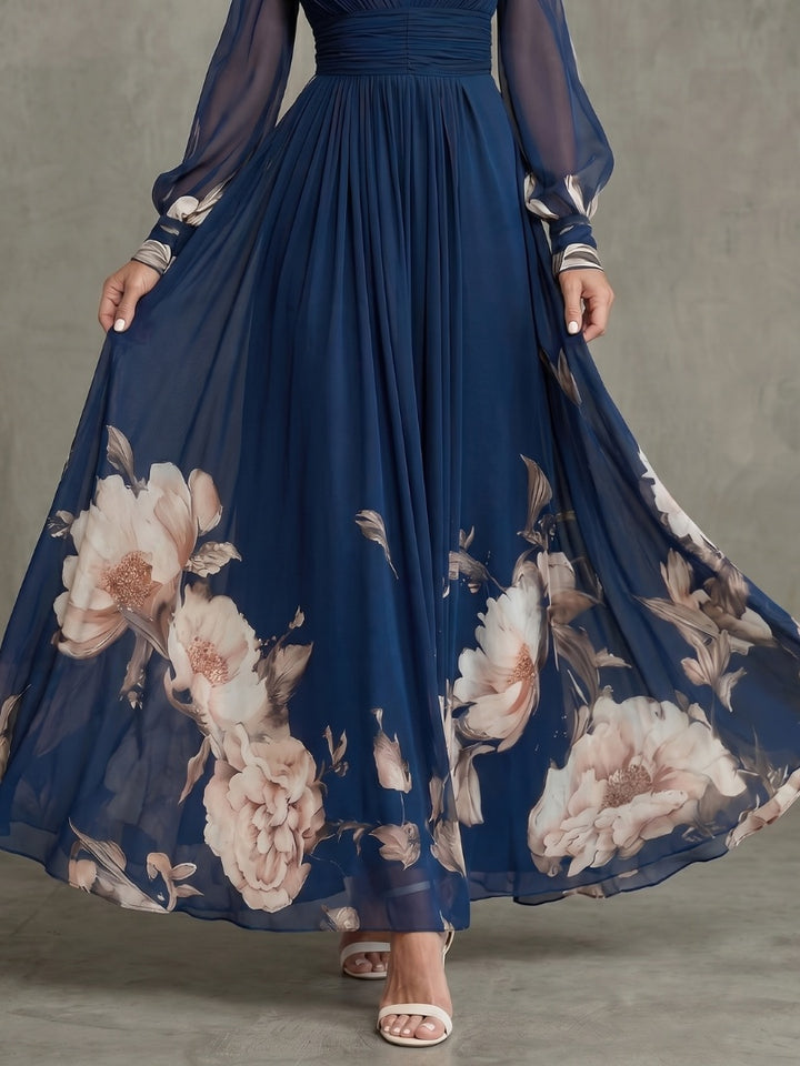 Charlotte | Women's Formal Floral Maxi Dress with Sheer Sleeves