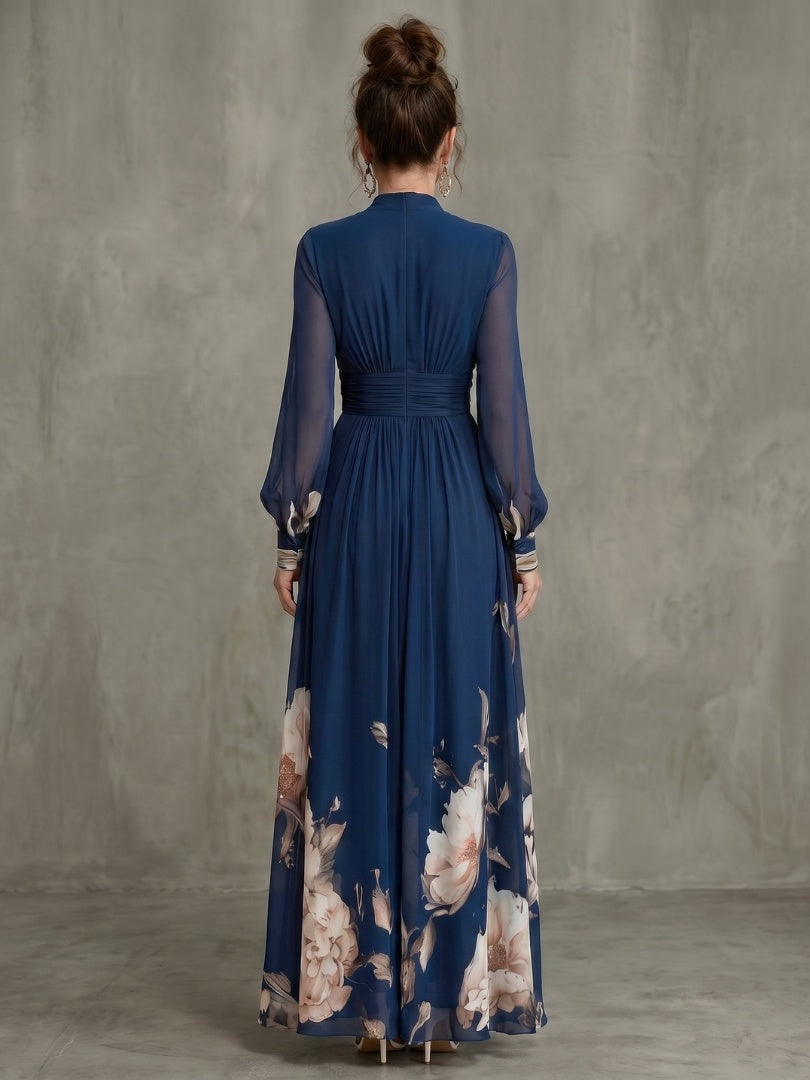 Charlotte | Women's Formal Floral Maxi Dress with Sheer Sleeves