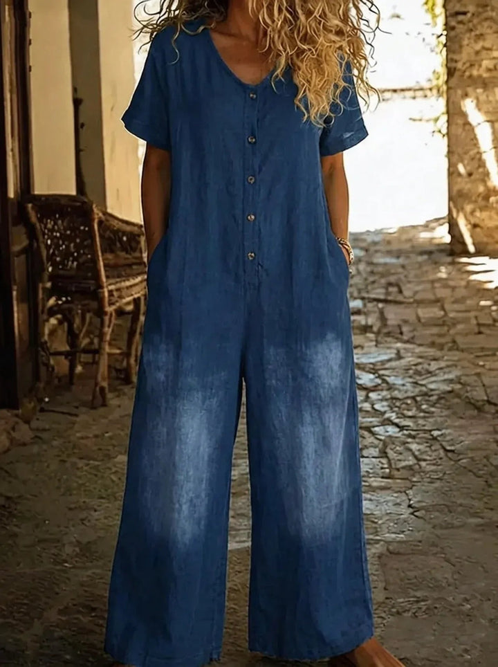 Chloe | Women's Denim Jumpsuit Wide Leg with Short Sleeves
