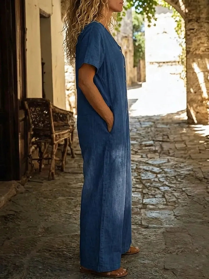 Chloe | Women's Denim Jumpsuit Wide Leg with Short Sleeves