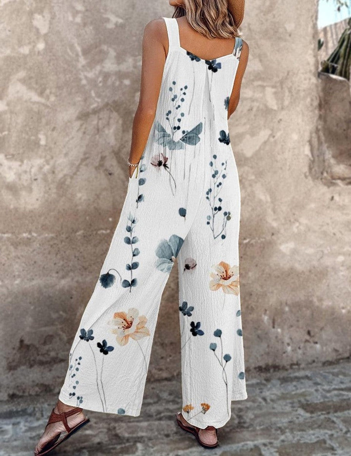 Chloe | Women's Floral Wide Leg Overalls with Pockets