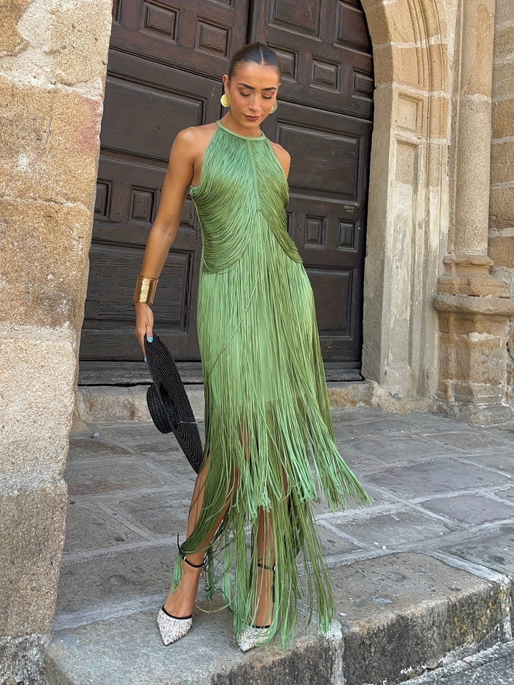 Chloe | Women's Fringe Halter Cocktail Dress