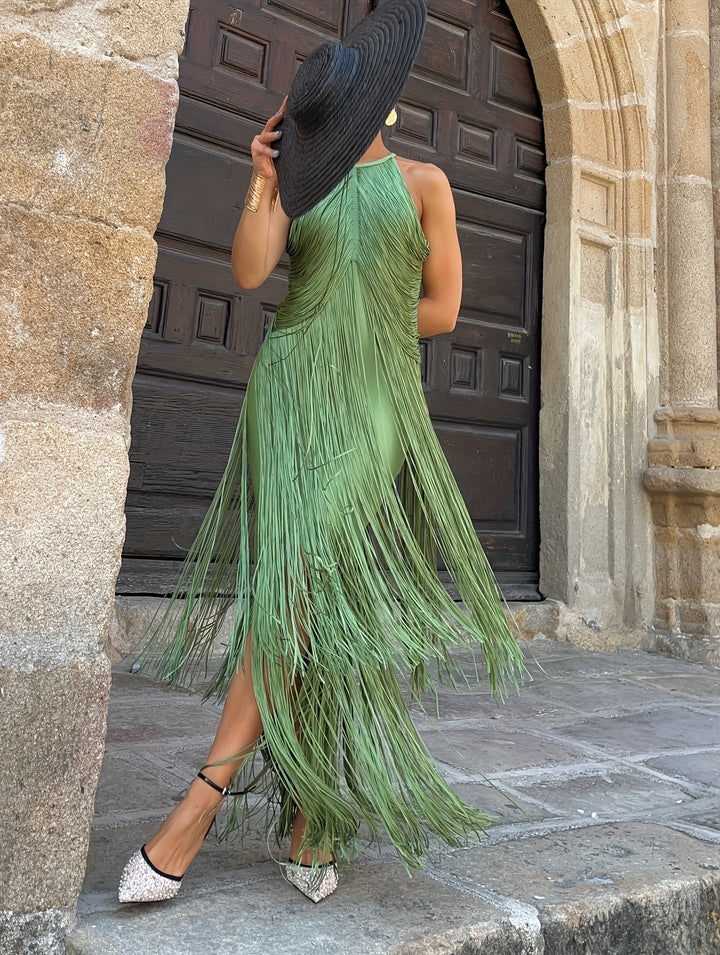Chloe | Women's Fringe Halter Cocktail Dress