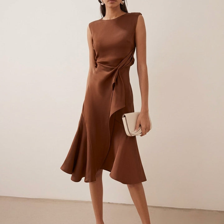Claire | Women's Midi Dress Cocktail Draped Asymmetrical Hem