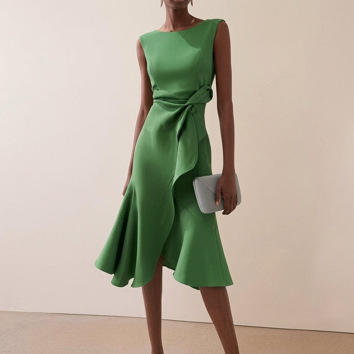 Claire | Women's Midi Dress Cocktail Draped Asymmetrical Hem