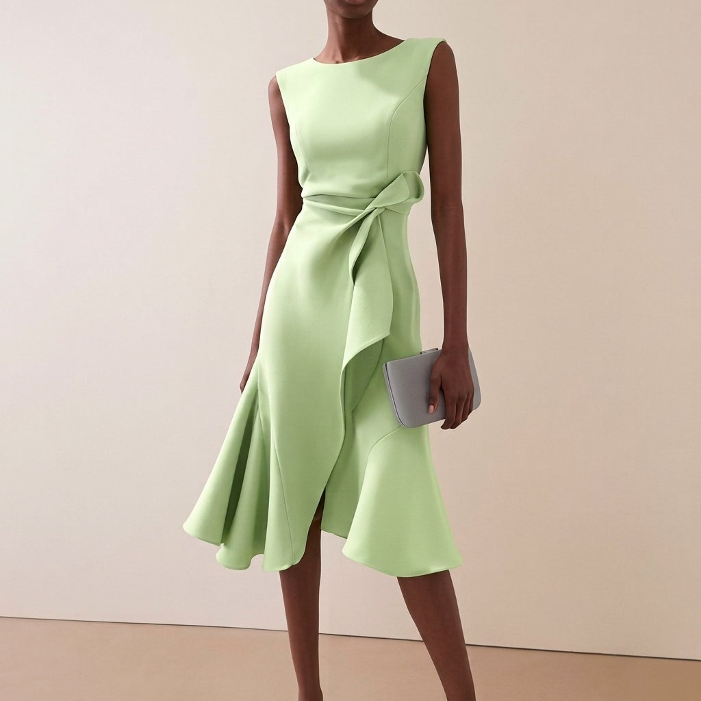 Claire | Women's Midi Dress Cocktail Draped Asymmetrical Hem