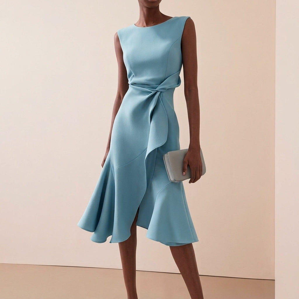 Claire | Women's Midi Dress Cocktail Draped Asymmetrical Hem