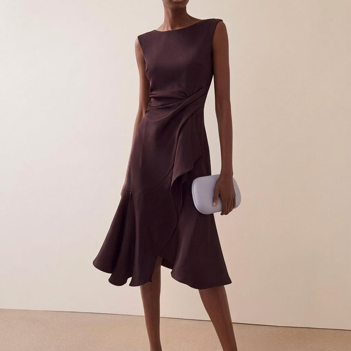 Claire | Women's Midi Dress Cocktail Draped Asymmetrical Hem