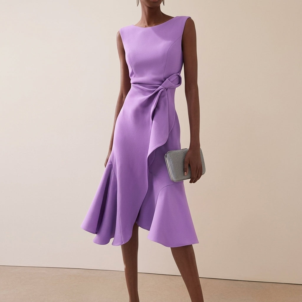 Claire | Women's Midi Dress Cocktail Draped Asymmetrical Hem