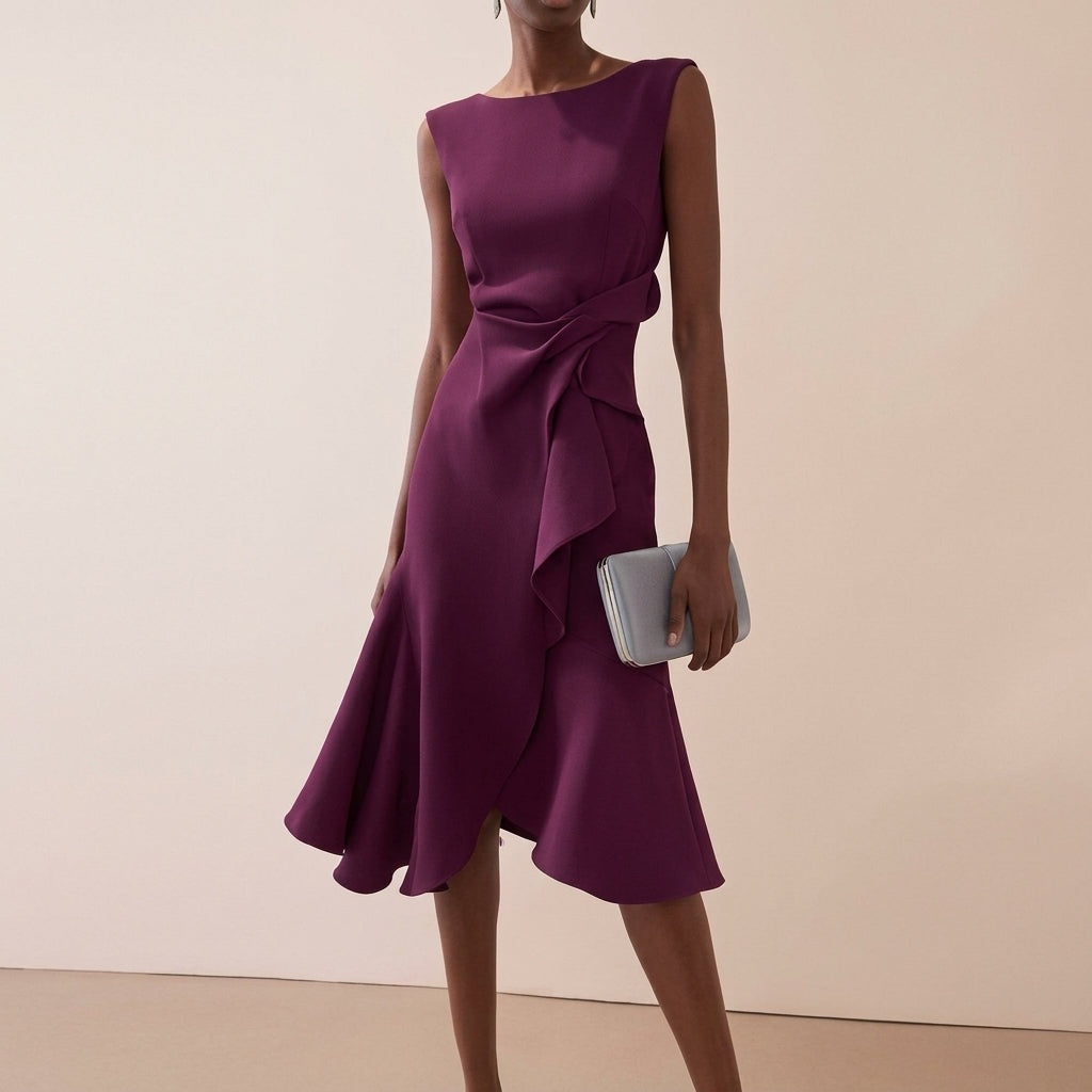 Claire | Women's Midi Dress Cocktail Draped Asymmetrical Hem