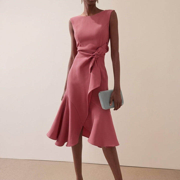 Claire | Women's Midi Dress Cocktail Draped Asymmetrical Hem