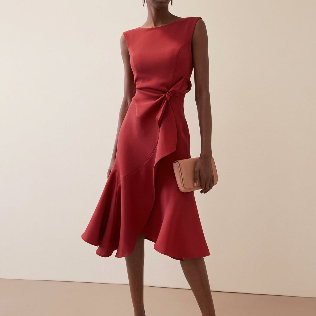 Claire | Women's Midi Dress Cocktail Draped Asymmetrical Hem