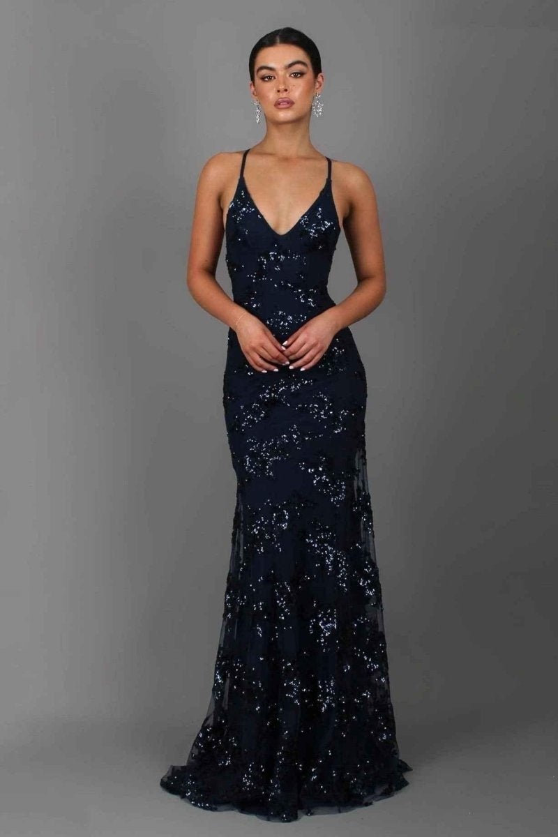 Daniel | Women's Sequin Maxi Dress Graduation Dress with Open Back