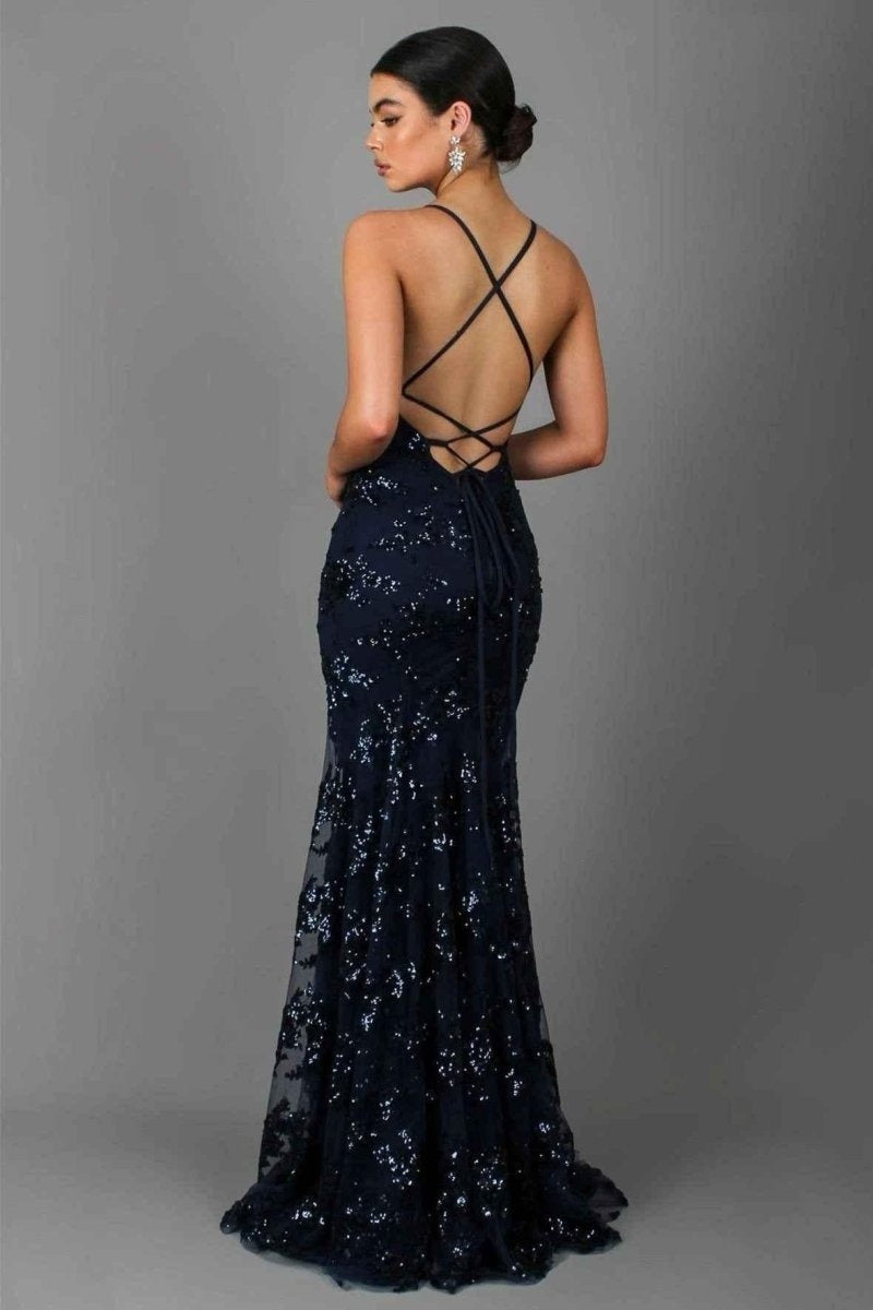 Daniel | Women's Sequin Maxi Dress Graduation Dress with Open Back