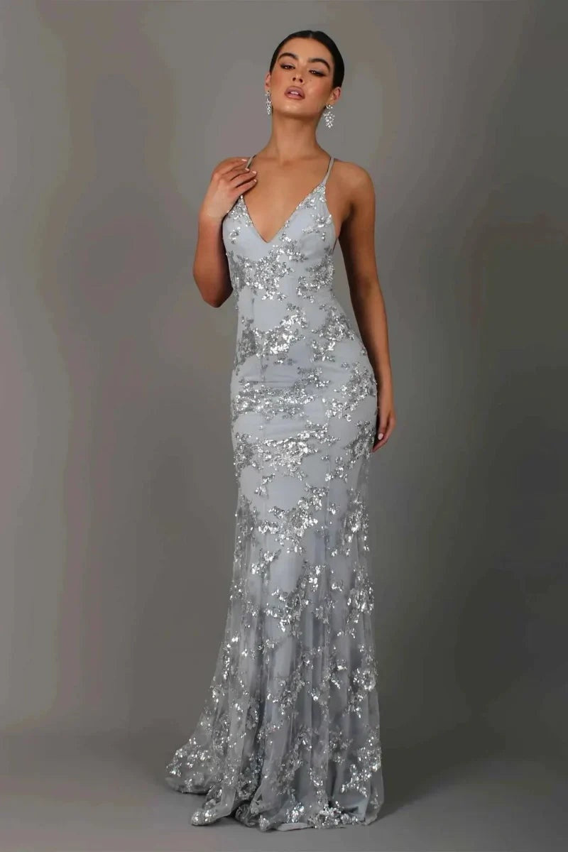 Daniel | Women's Sequin Maxi Dress Graduation Dress with Open Back