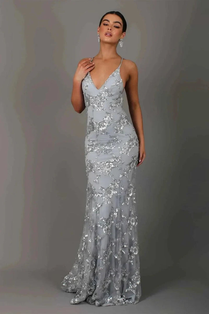 Daniel | Women's Sequin Maxi Dress Graduation Dress with Open Back