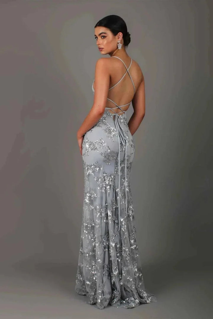 Daniel | Women's Sequin Maxi Dress Graduation Dress with Open Back