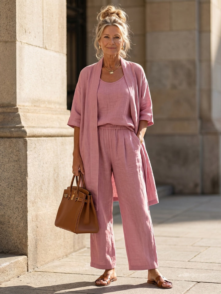 Delilah | Women's Linen Co Ord Set with Open Front Cardigan