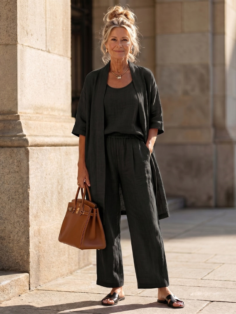 Delilah | Women's Linen Co Ord Set with Open Front Cardigan