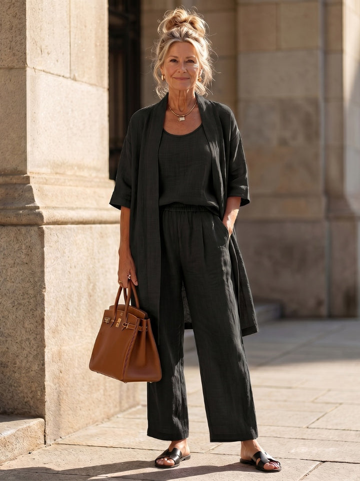 Delilah | Women's Linen Co Ord Set with Open Front Cardigan