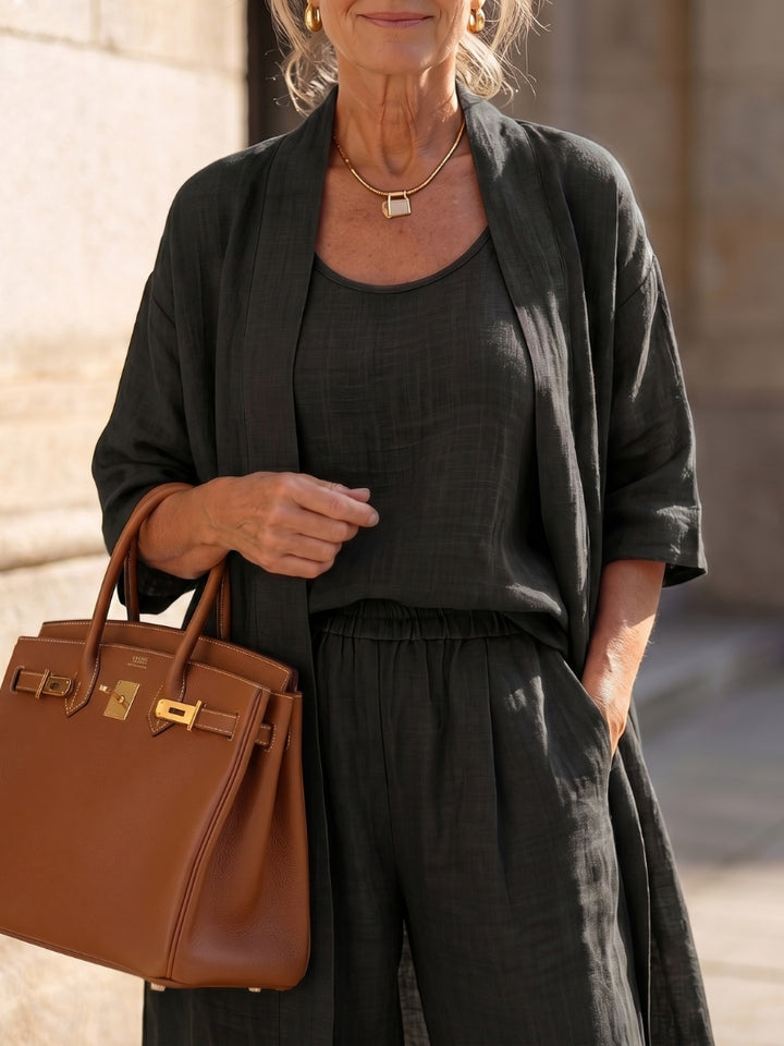 Delilah | Women's Linen Co Ord Set with Open Front Cardigan