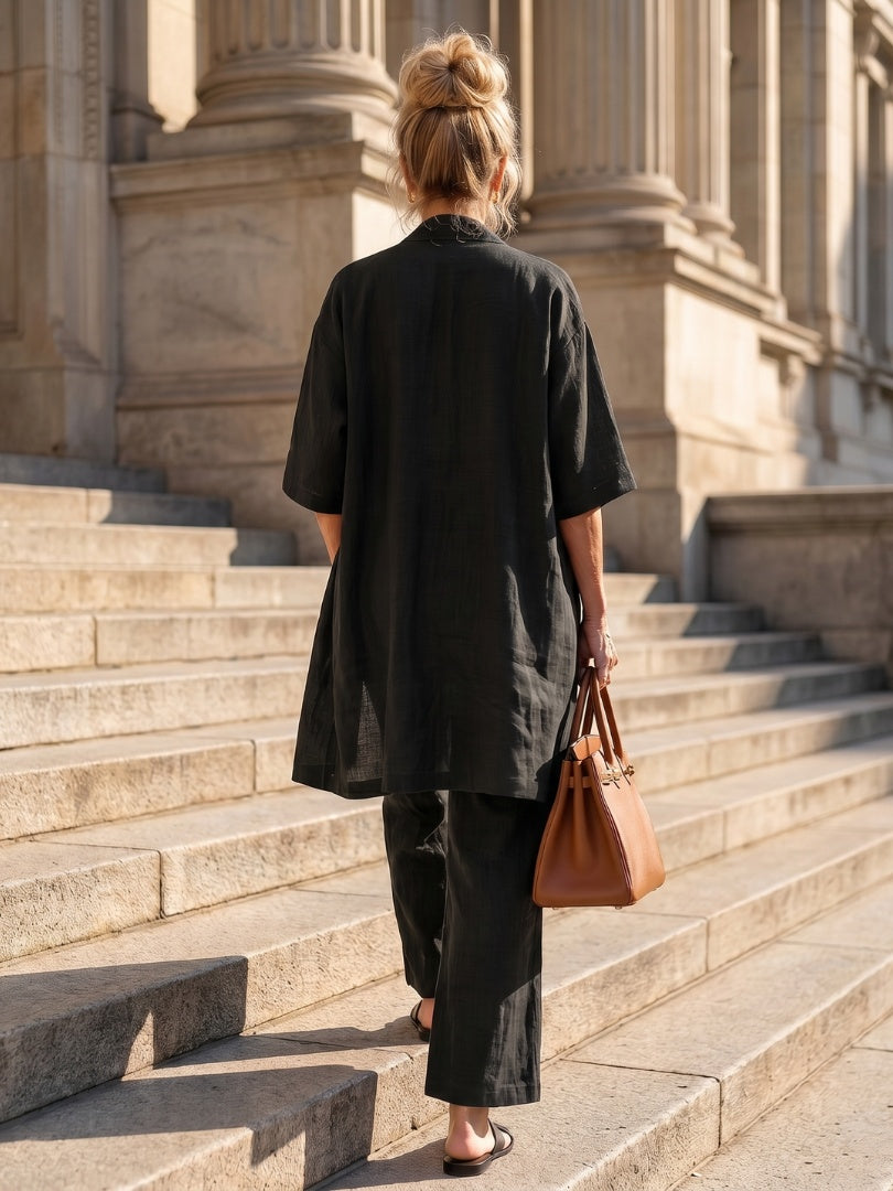 Delilah | Women's Linen Co Ord Set with Open Front Cardigan