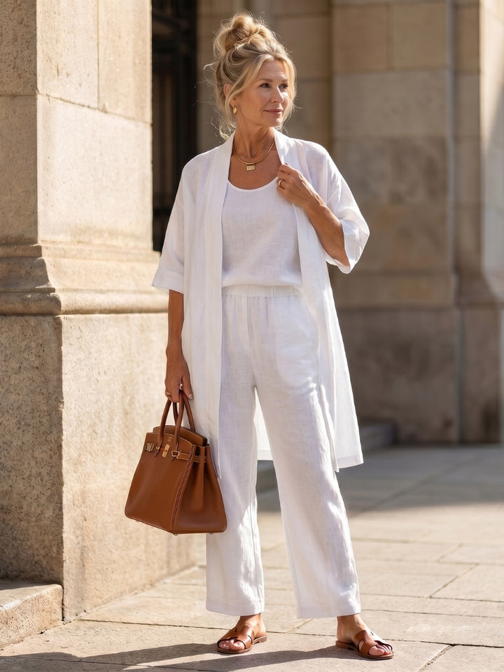 Delilah | Women's Linen Co Ord Set with Open Front Cardigan