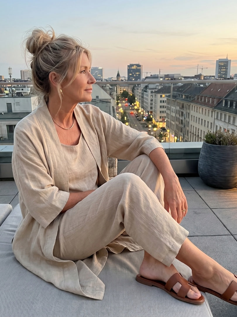 Delilah | Women's Linen Co Ord Set with Open Front Cardigan