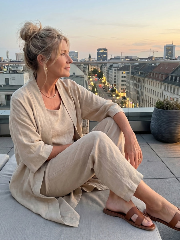 Delilah | Women's Linen Co Ord Set with Open Front Cardigan
