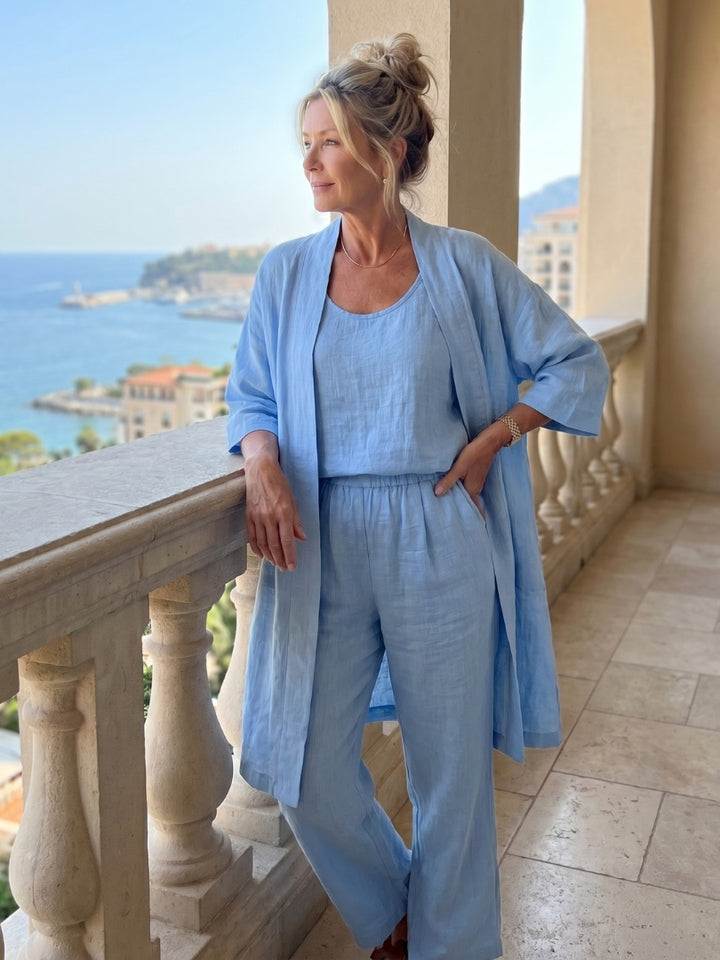 Delilah | Women's Linen Co Ord Set with Open Front Cardigan