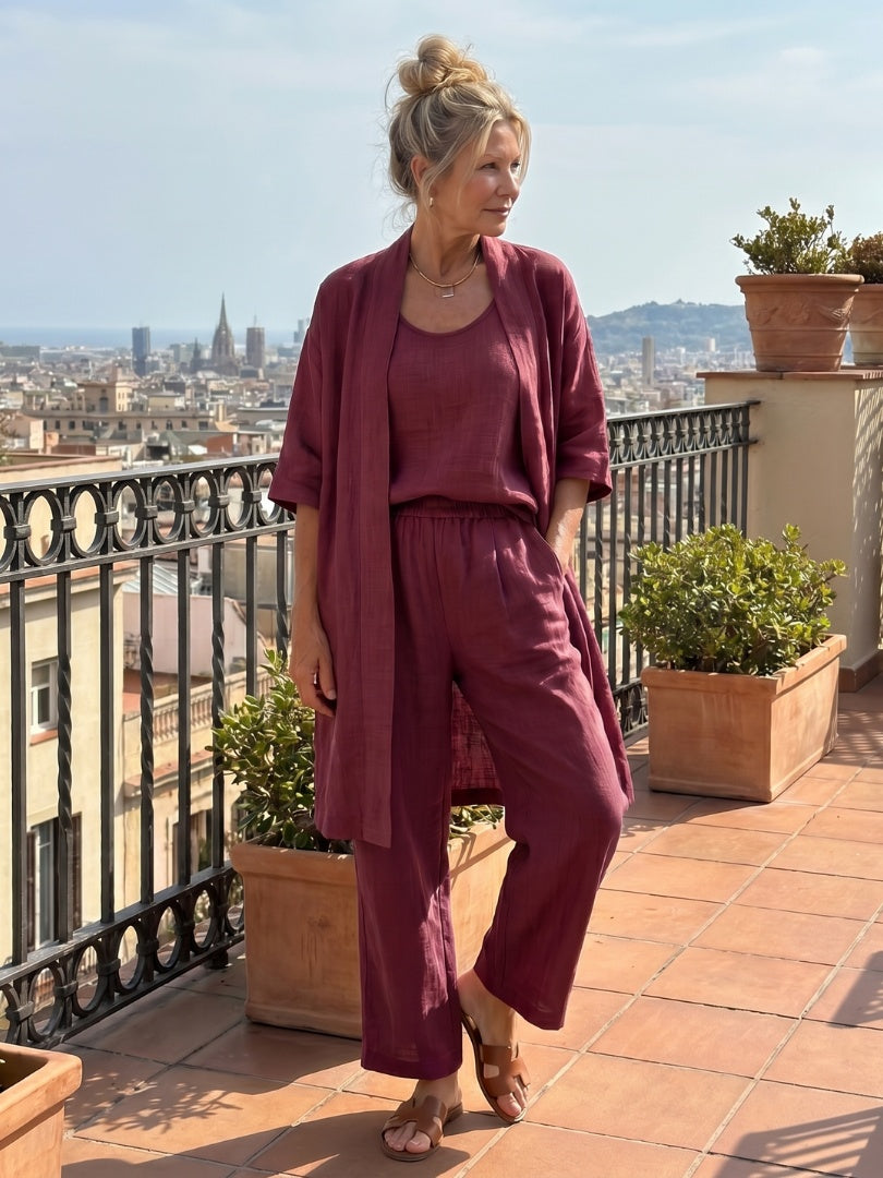 Delilah | Women's Linen Co Ord Set with Open Front Cardigan