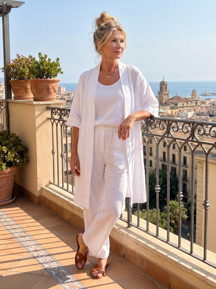 Delilah | Women's Linen Co Ord Set with Open Front Cardigan