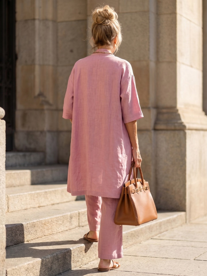 Delilah | Women's Linen Co Ord Set with Open Front Cardigan