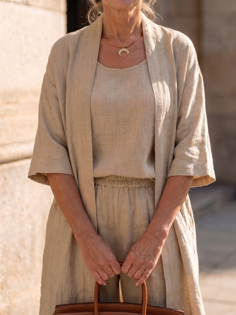 Delilah | Women's Linen Co Ord Set with Open Front Cardigan