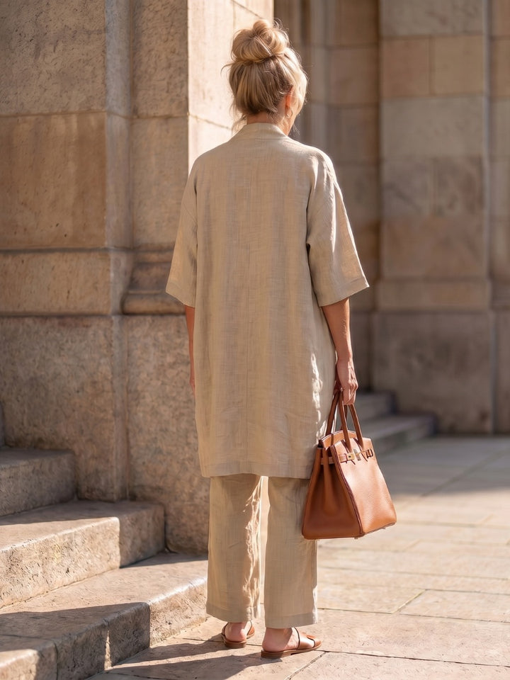 Delilah | Women's Linen Co Ord Set with Open Front Cardigan