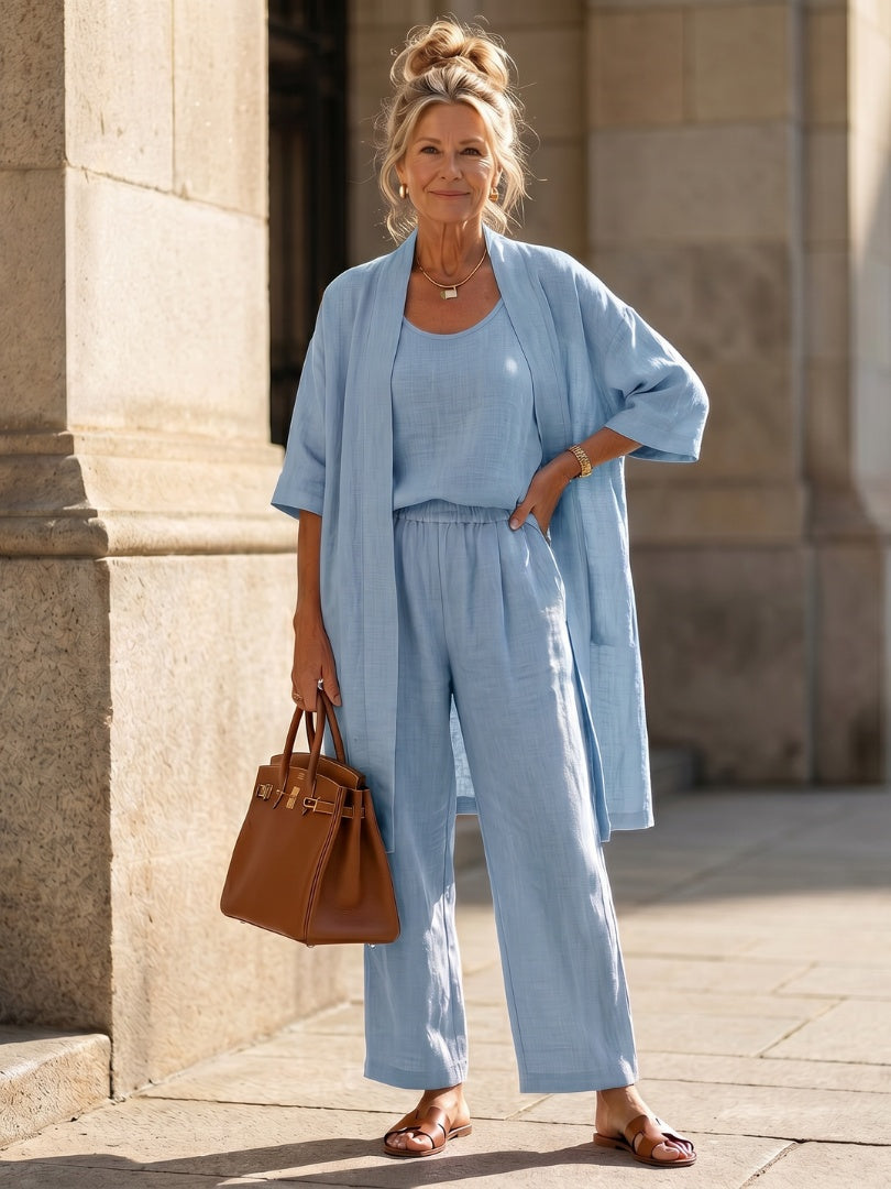 Delilah | Women's Linen Co Ord Set with Open Front Cardigan
