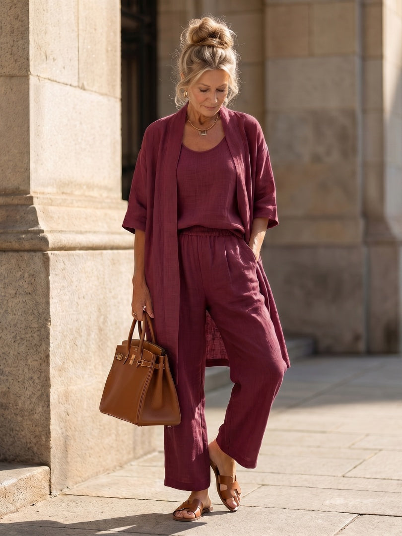 Delilah | Women's Linen Co Ord Set with Open Front Cardigan