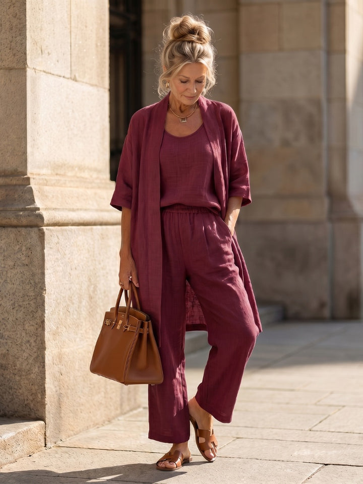 Delilah | Women's Linen Co Ord Set with Open Front Cardigan
