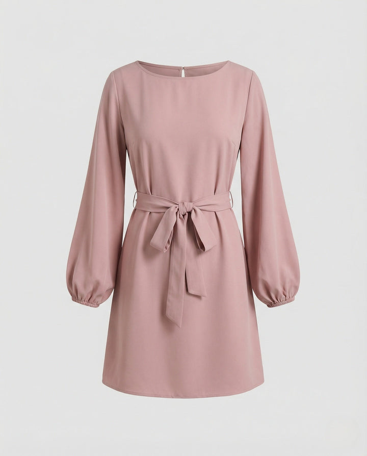 Eleanor | Women's Balloon Sleeve Cocktail Mini Dress with Tie Belt