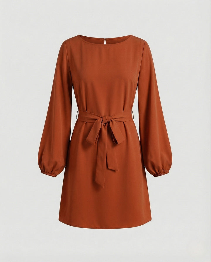Eleanor | Women's Balloon Sleeve Cocktail Mini Dress with Tie Belt