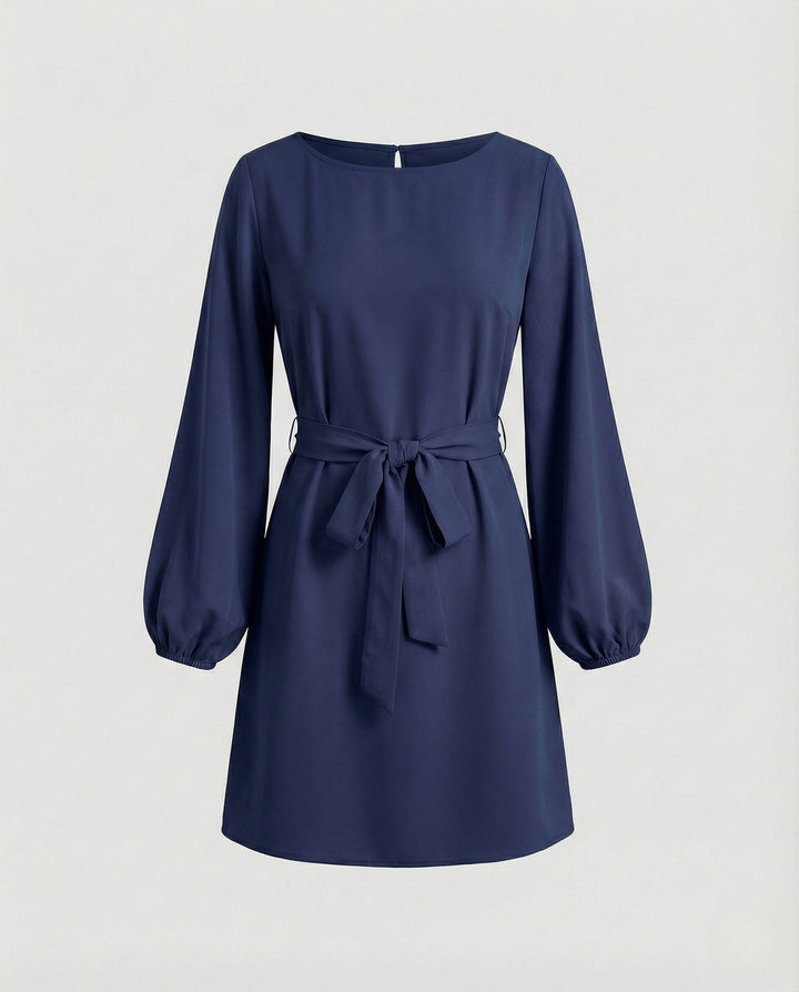 Eleanor | Women's Balloon Sleeve Cocktail Mini Dress with Tie Belt