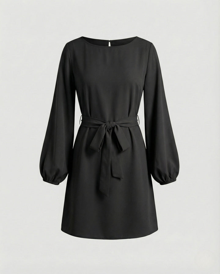 Eleanor | Women's Balloon Sleeve Cocktail Mini Dress with Tie Belt