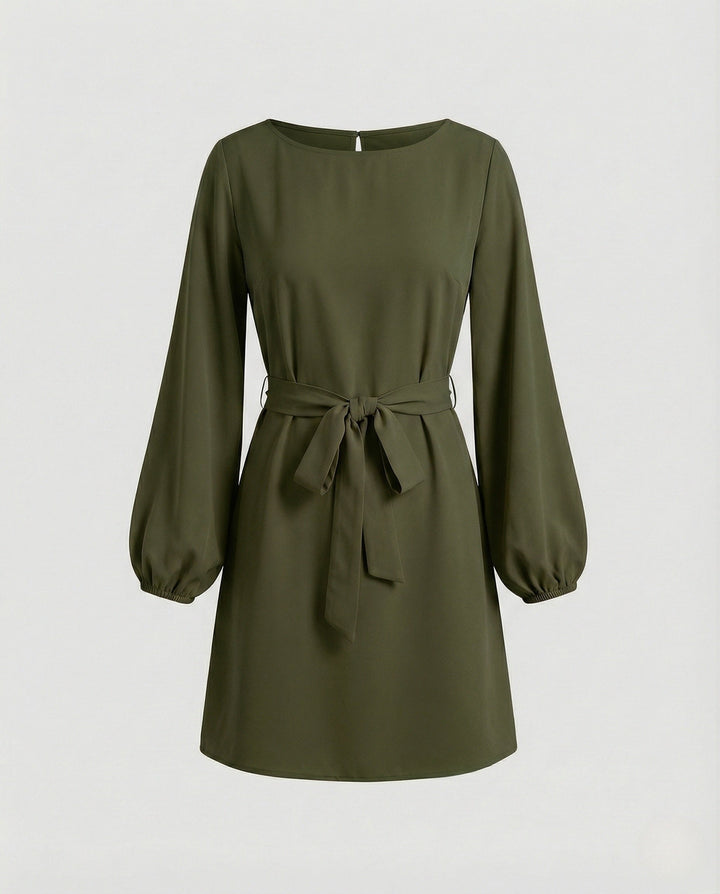 Eleanor | Women's Balloon Sleeve Cocktail Mini Dress with Tie Belt