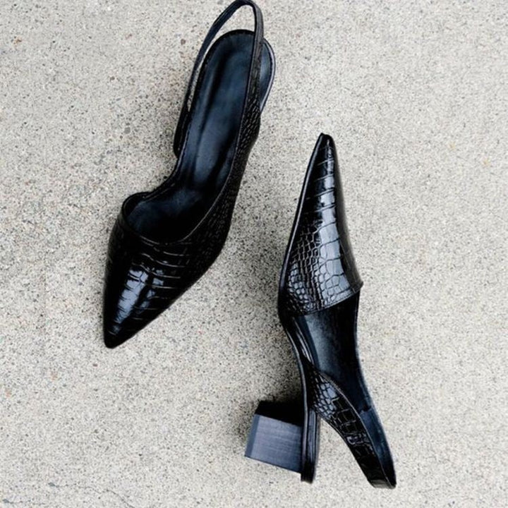Eleanor | Women's Kitten Heels Slingback Pointed Toe Croc-Effect