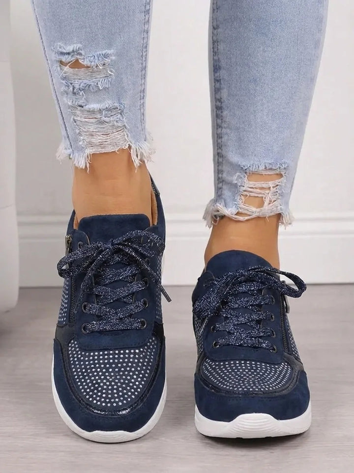 Eleanor | Women's Suede-Look Lace Up Sneakers with Side Zip