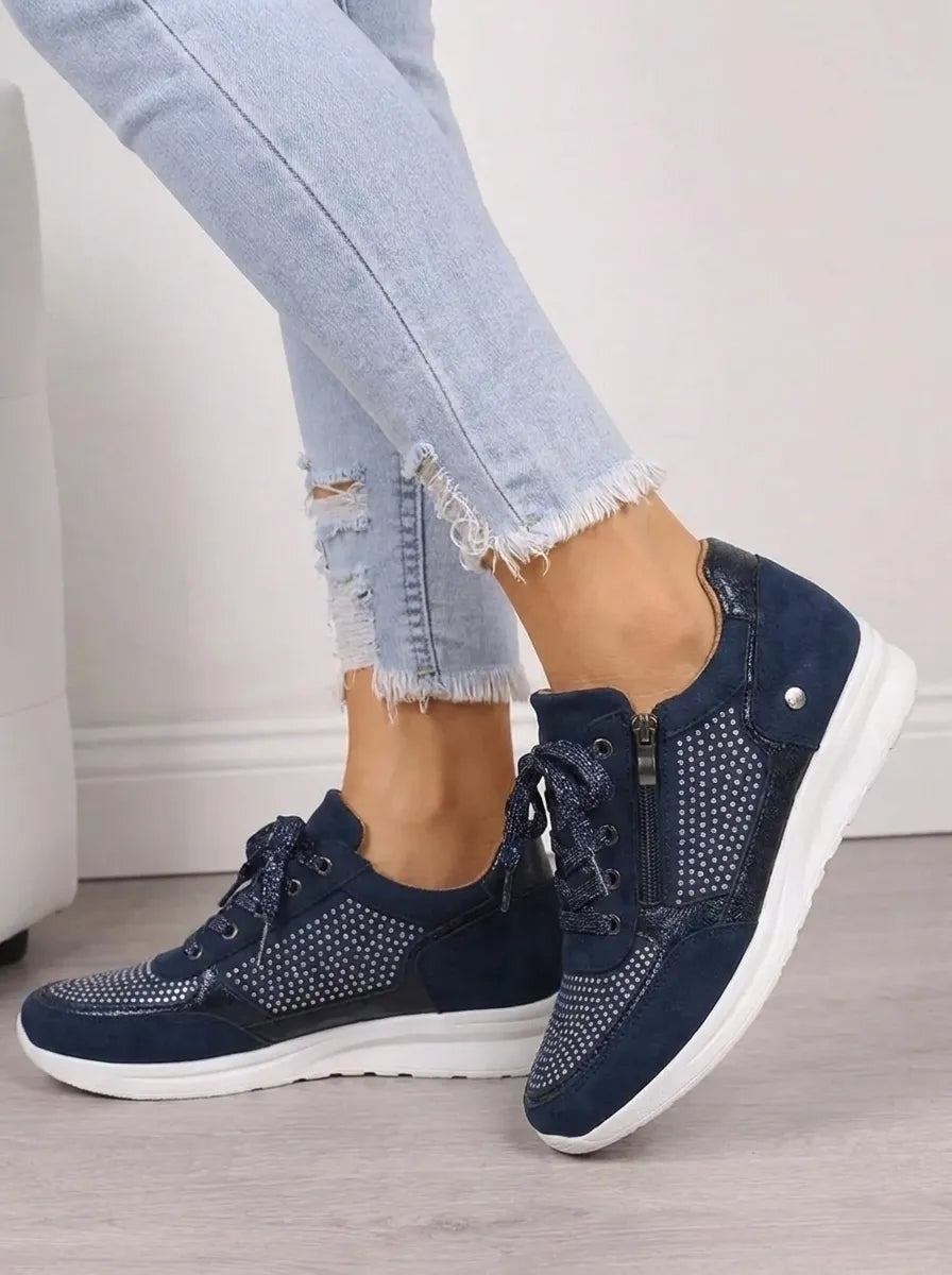 Eleanor | Women's Suede-Look Lace Up Sneakers with Side Zip