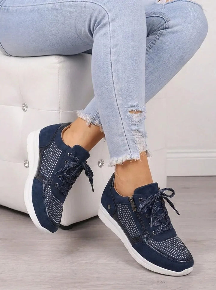 Eleanor | Women's Suede-Look Lace Up Sneakers with Side Zip