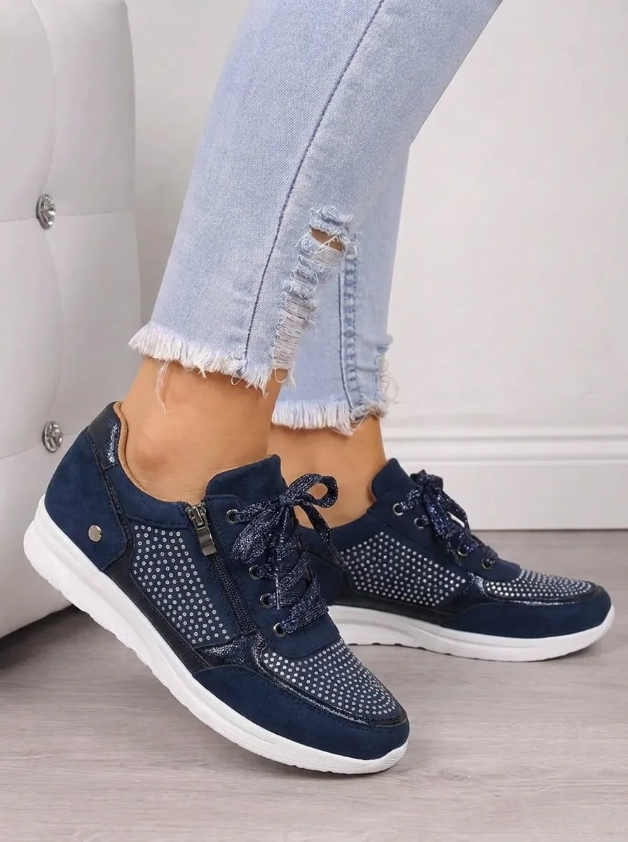Eleanor | Women's Suede-Look Lace Up Sneakers with Side Zip