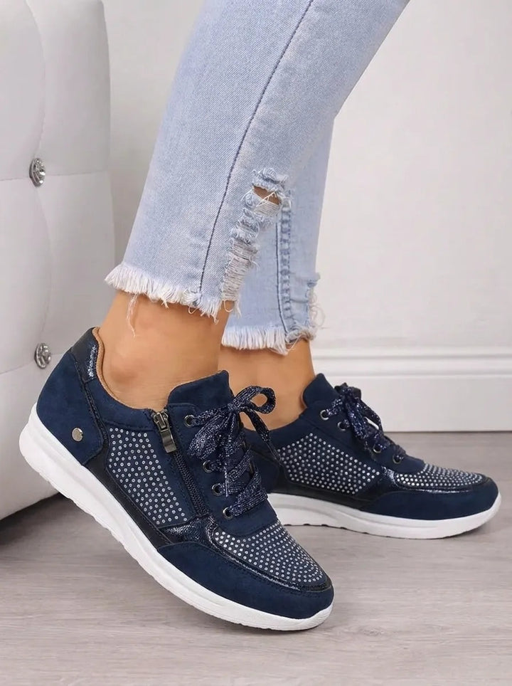 Eleanor | Women's Suede-Look Lace Up Sneakers with Side Zip